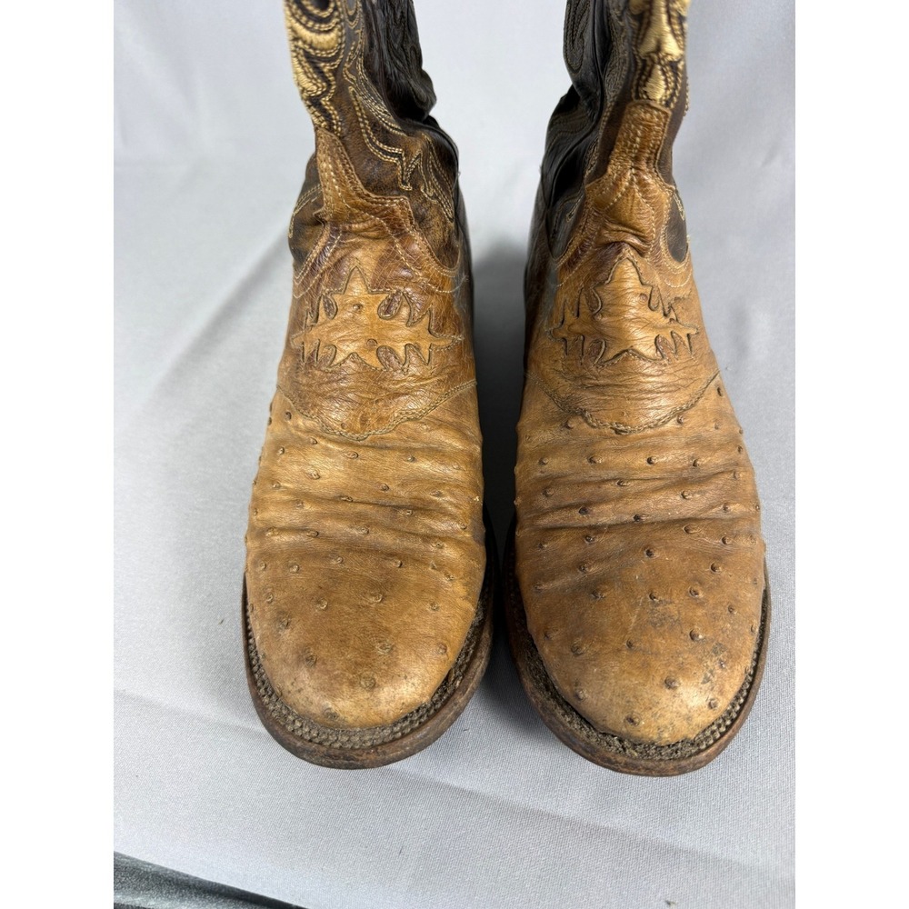 Lucchese 2000 Full Quill Ostrich Leather Western Cowboy Boots Tan Brown 8.5 B - Picture 13 of 16